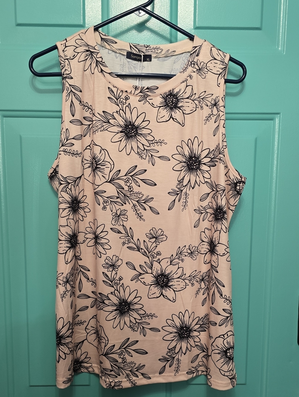 Sampeel  Blush Floral Tank with Black Sketch Print